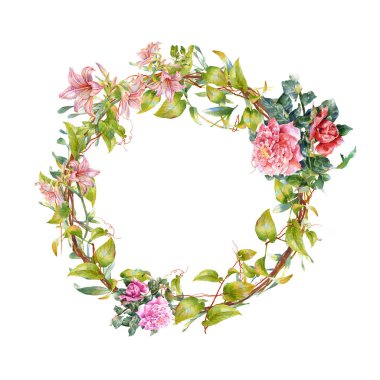 yaprak ve çiçek suluboya resim