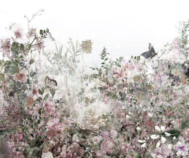 Soyut renkli çiçekler suluboya resim. Bahar çok renkli