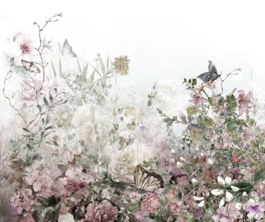 Soyut renkli çiçekler suluboya resim. Bahar çok renkli