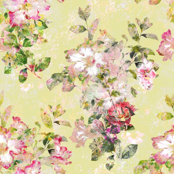 Yaprak ve çiçeklerin suluboya resmi, kusursuz desen