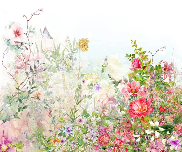 Akwarela Malowanie Liści Kwiatów Białym Tle — Zdjęcie stockowe