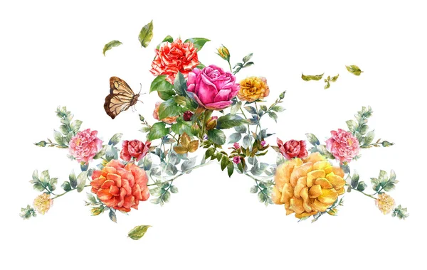 Akvarell Målning Blad Och Blomma Vit Bakgrund — Stockfoto