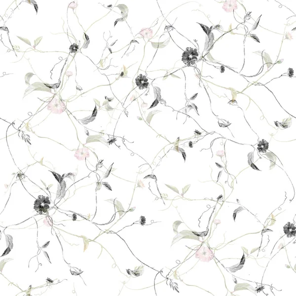 Акварельне Розфарбування Листя Квітів Безшовний Візерунок Білому Тлі — стокове фото