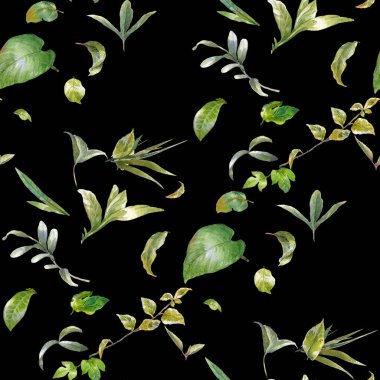 Yaprak, seamless modeli koyu arka plan üzerine suluboya resim