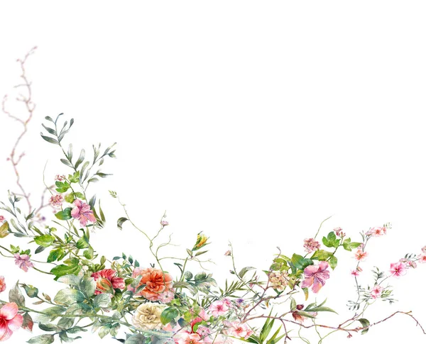 葉や花の水彩画白を背景に — ストック写真