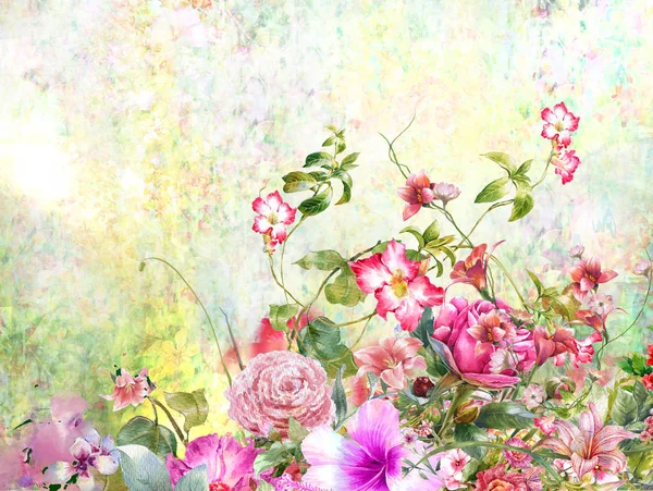 Flores Coloridas Abstratas Aquarela Pintura Primavera Multicolorido — Fotografia de Stock
