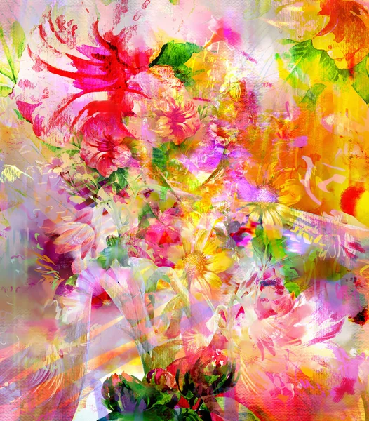 Abstract Kleurrijke Bloemen Aquarel Schilderen Lente Veelkleurig — Stockfoto