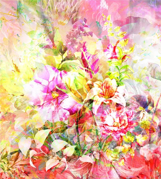 Peinture Aquarelle Abstraite Fleurs Colorées Printemps Multicolore — Photo