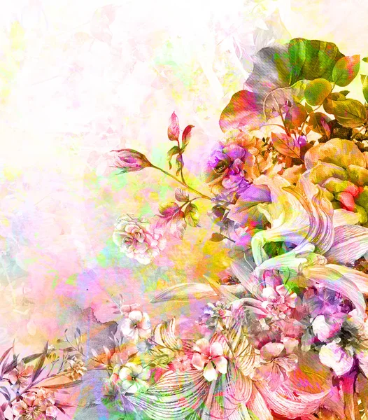 抽象的なカラフルな花水彩画 春のマルチカラーで — ストック写真