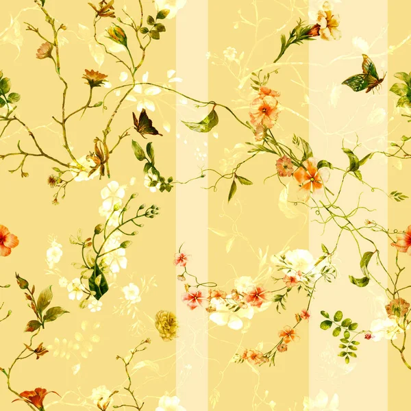 葉や花の水彩画 シームレスなパターン — ストック写真