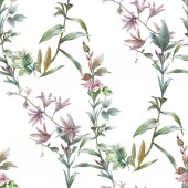Akvarel malba listů a květin, bezešvé vzor na bílém pozadí
