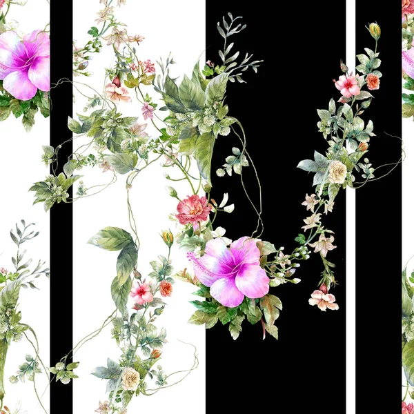 Aquarelverf Van Blad Bloemen Naadloos Patroon Witte Achtergrond — Stockfoto