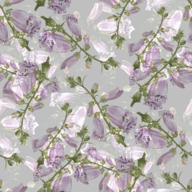 Suluboya resim Dikişsiz desen gri arka plan üzerinde yaprak ve çiçek,