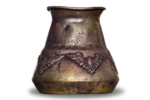 Старая Кофеварка Сделанная Ближнем Востоке Медная Чашка Деревянная Ручка Турецкий — стоковое фото