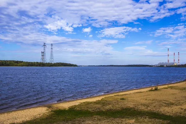 Volga Russie Centrale Ligne Électrique Centrale Électrique Sur Les Rives — Photo