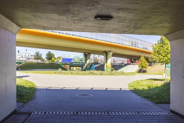 Highway Overpasses Concrete Columns Sound Absorbing Screens Metal Frames Filled — Stock Photo, Image