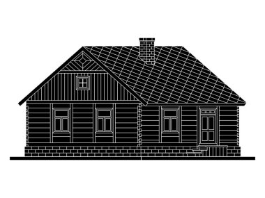 Kırsal ev işlenmiş günlükleri. Kare günlükleri ile açı bağlantılar. Vektör çizim. Siyah siluet.