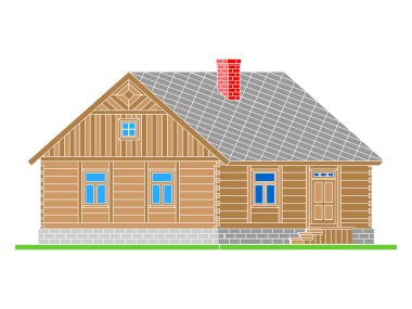 Kırsal ev işlenmiş günlükleri. Kare günlükleri ile açı bağlantılar. Vektör çizim. Renk siluet.