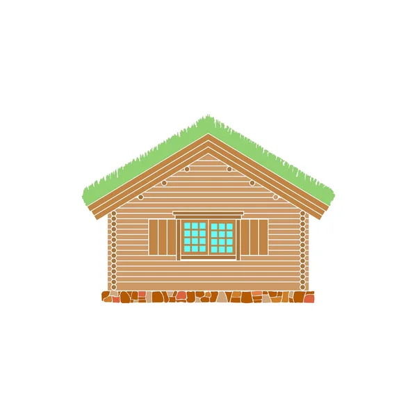 Casa Tradicional Norueguesa Troncos Redondos Telhado Está Coberto Verde Ilustração — Vetor de Stock