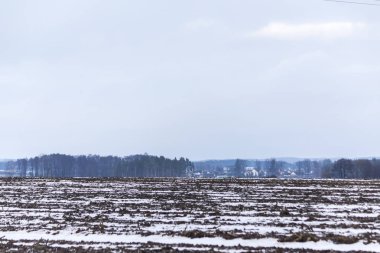 Biraz kar sürülmüş sahada. Köy ve orman içinde belgili tanımlık geçmiş. Kış başında Avrupa'da.