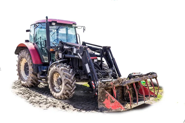 Gesamtansicht Eines Leistungsstarken Traktors Mit Frontlader Für Gülle Gemischt Mit — Stockfoto