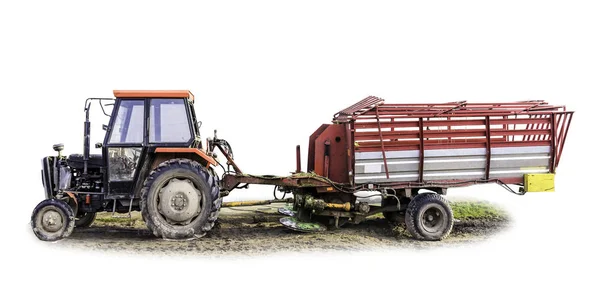 Tractor Con Remolque Remolque Una Segadora Rotativa Para Varias Hierbas — Foto de Stock