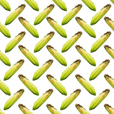 Raster çapraz seamless modeli. Mısır beyaz zemin üzerinde bir kulak. Site hakkında tarım, tarım, Hayvancılık, grafik.