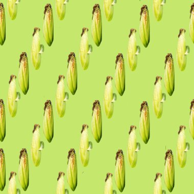 Raster eğik seamless modeli. Yeşil bir arka plan üzerinde mısır koçanı. Site hakkında tarım, tarım, Hayvancılık, grafik.