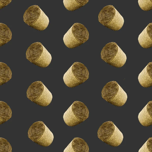 Raster Nahtlose Muster Strohballen Auf Schwarzem Grund Seite Über Landwirtschaft — Stockfoto