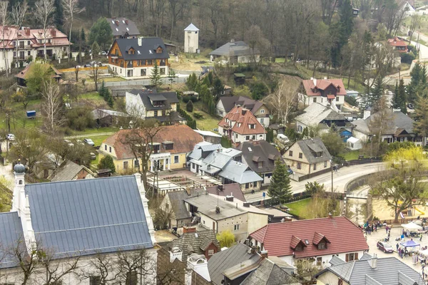 Tepede Şehrin Panoramik Manzarası Evlerin Çatıları Pazar Fuarı Kazimierz Dolny — Stok fotoğraf