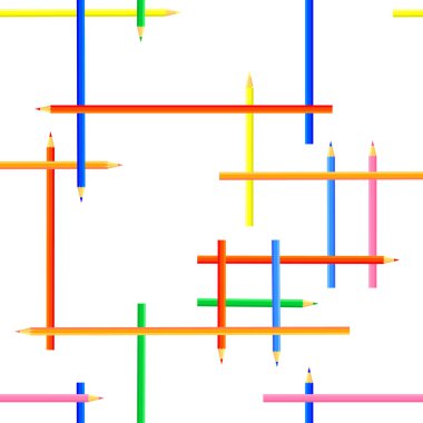 Vektör dikişsiz desen. Renkli kalemlerden oluşturulan dikdörtgen şekiller. Sanatçılar ve çocuklar için sivri renkli kalemler.