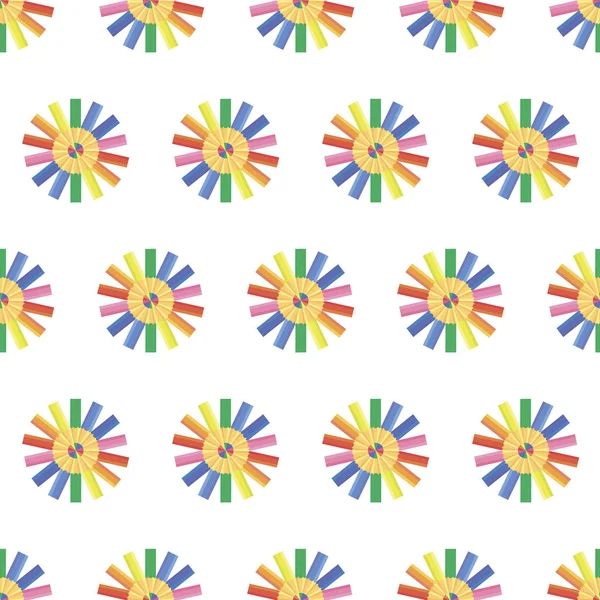 ベクトルシームレスなラッターパターン 尖った色鉛筆から作られた花 アーティスト テキスタイル 子供のための良い背景サイト — ストックベクタ
