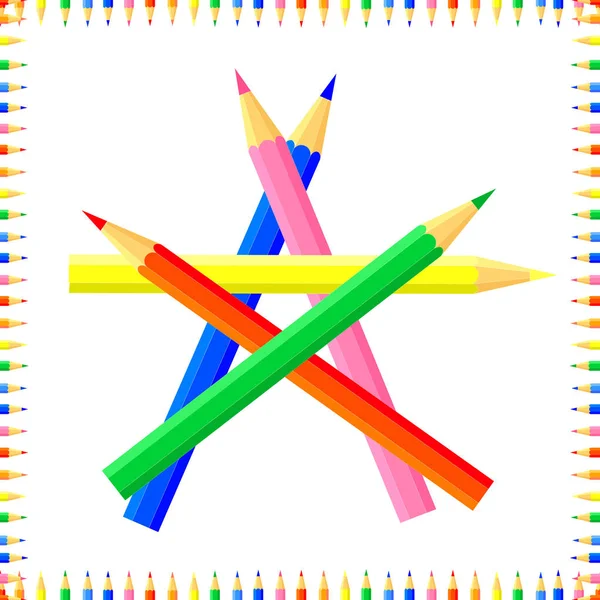 Векторный Бесшовный Рисунок Ряды Цветных Заостренных Карандашей Образуют Рамку Внутри — стоковый вектор