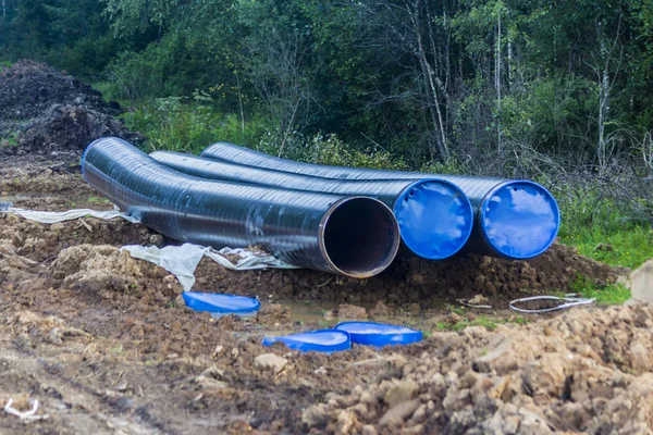 Reconstrucción Del Gasoducto Nuevas Tuberías Preparadas Para Instalación Taiga Como —  Fotos de Stock