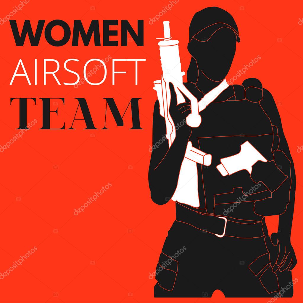 Practical shooting woman holding the rifle. Will be perfect for logo, banner, poster, postcard.