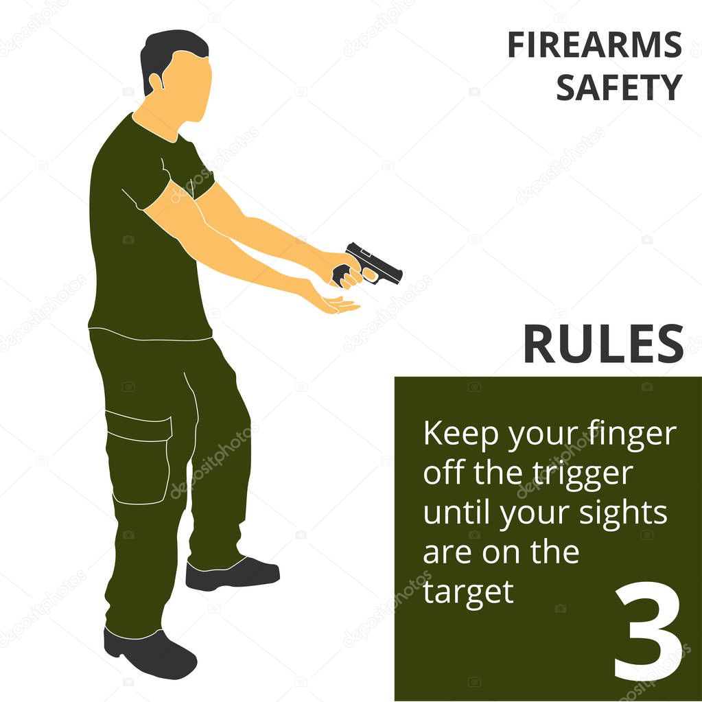 Vector illustration firearm shooting safety rules and signs. Will be perfect for logo, banner, poster, postcard.