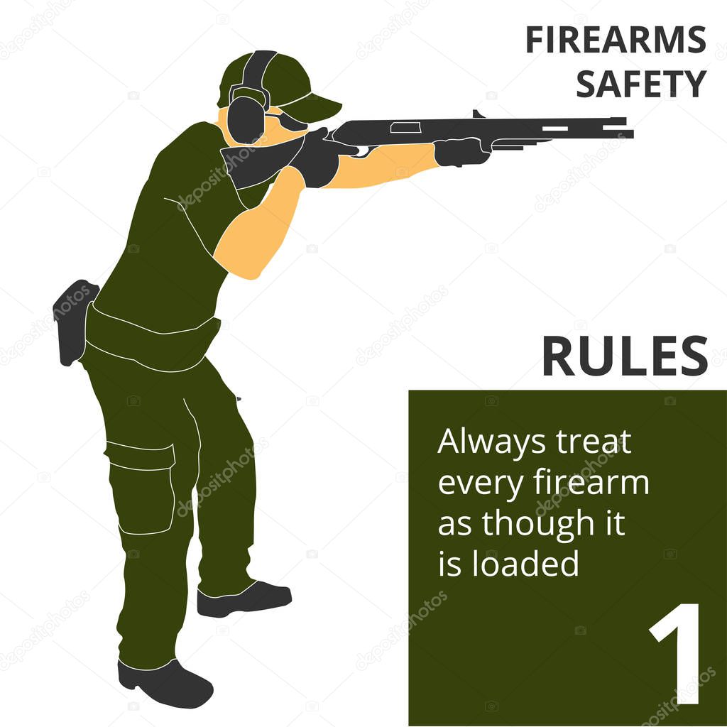 Vector illustration firearm shooting safety rules and signs. Will be perfect for logo, banner, poster, postcard.