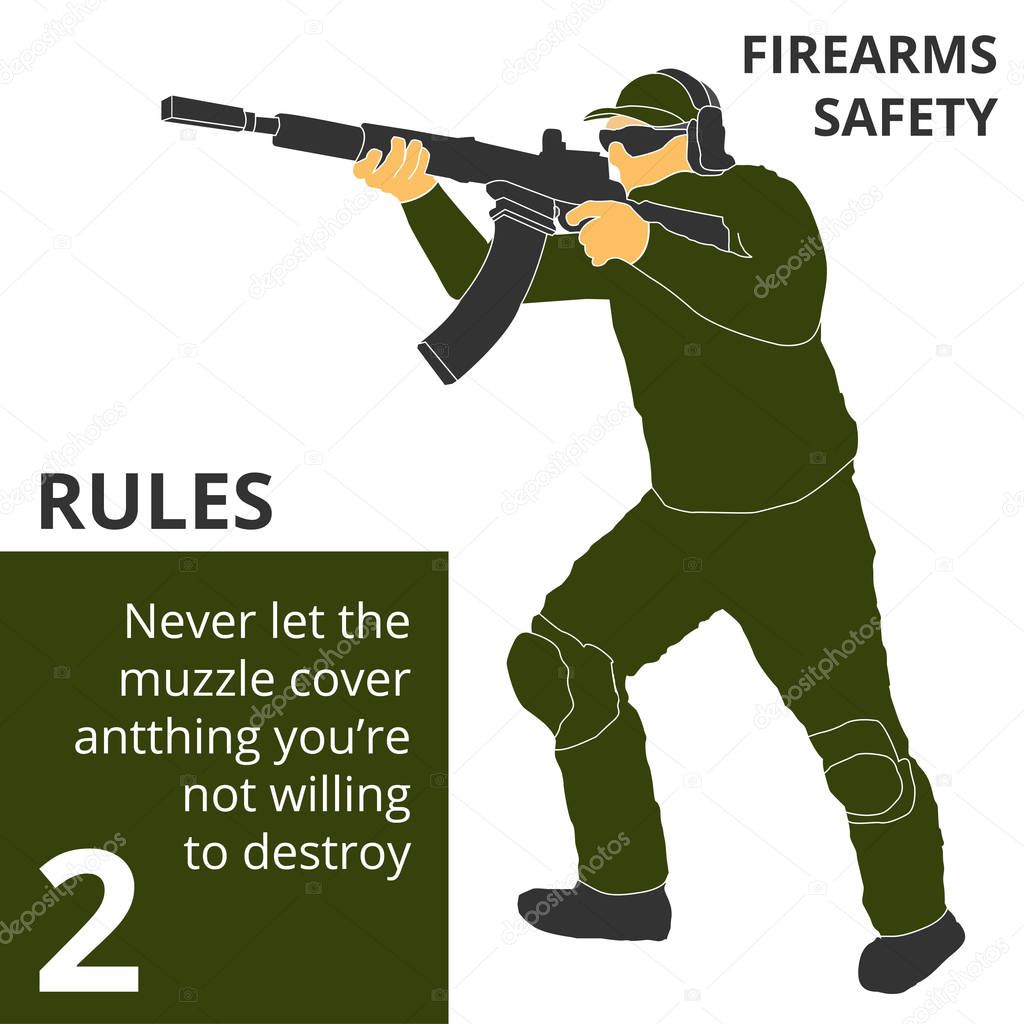 Vector illustration firearm shooting safety rules and signs. Will be perfect for logo, banner, poster, postcard.