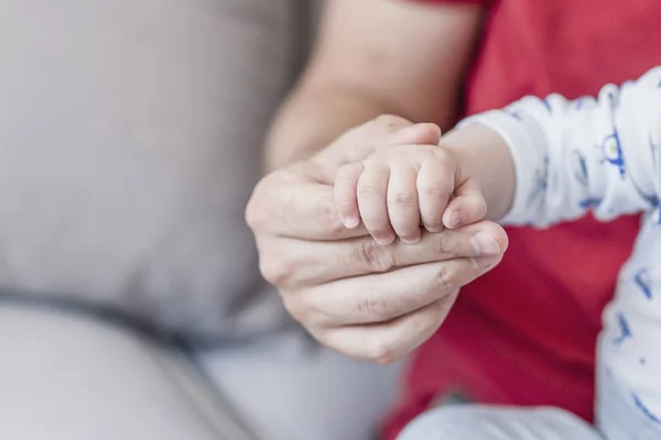 Father's hand holding kids hand. Trust family concept. United family concept. Great and little hand. Baby hand holding by adult. The parent holds the hand of a small child