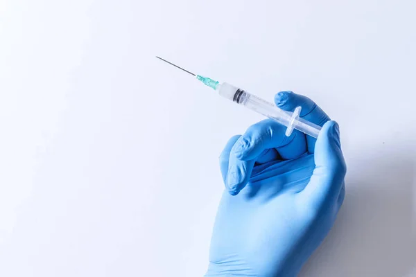 Hand Holding Syringe Vaccine Syringe Medical Injection Hand Palm Fingers — Stock Photo, Image