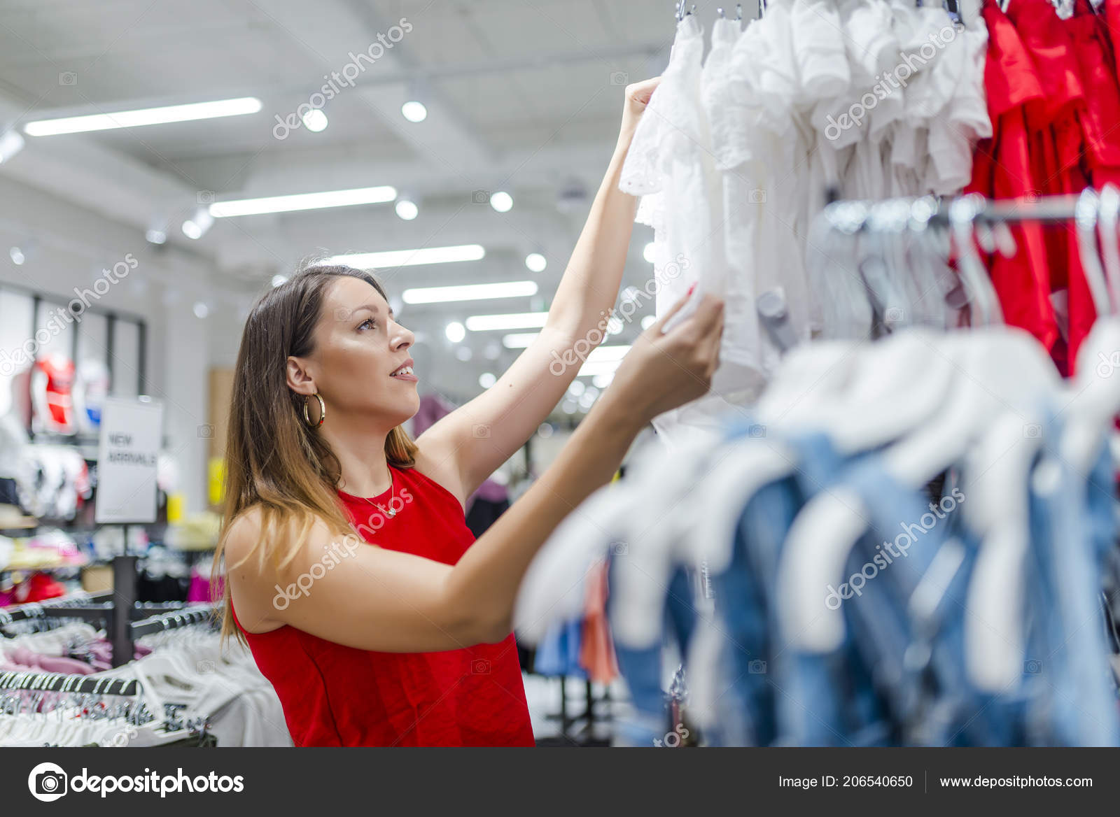 Attractive Woman Boutique Choosing Clothes Shopping Fashion Style