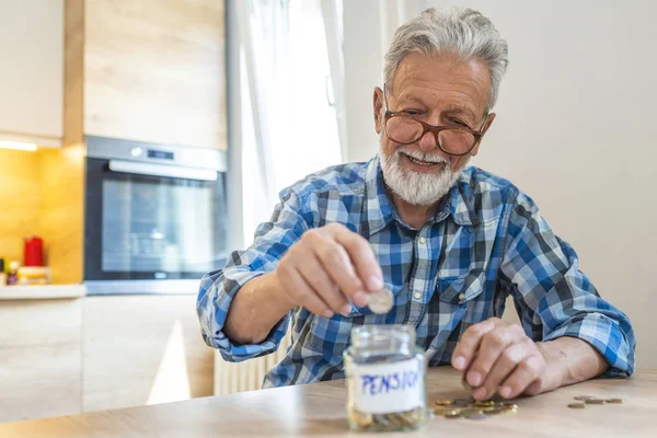 Saving Money Hand Puting Coins Jug Glass Concept Finance Accounting — Stock Photo, Image