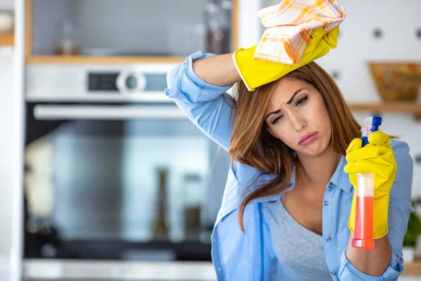 Mujer Frustrada Con Trabajo Sobre Casa Mujer Cansada Agotada Frustrada — Foto de Stock