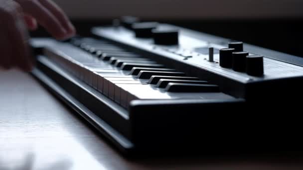 Musician Playing Musical Keyboard Close Slowmotion — Stock Video