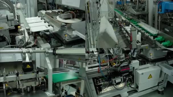 Mechatronics. Automated Production in Factory. Industrial Robot. 4 in 1 — Stock Video