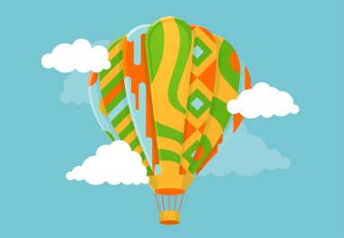 Düz sıcak hava balonu illüstrasyon. Renkli vektör balon illüstrasyon. 