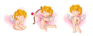Sevgililer Günü cupid çizimler ayarlayın. Kanatlı cupid illüstrasyon.