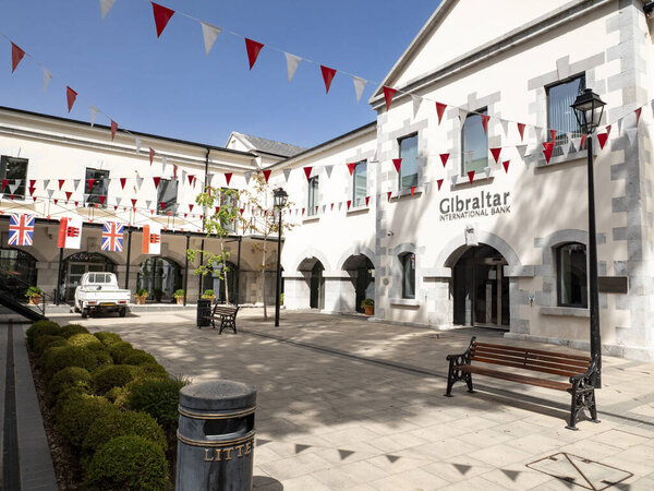Main entrance and modern facade of Gibraltar International Bank, located in the heart of Gibraltars financial district.