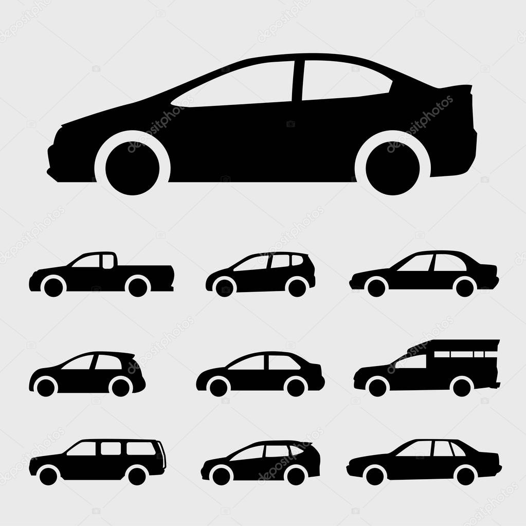 black cars icon vector set on the gray background