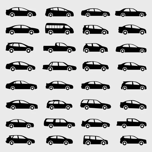 黑色汽车图标矢量设置在灰色背景上 — 图库矢量图片